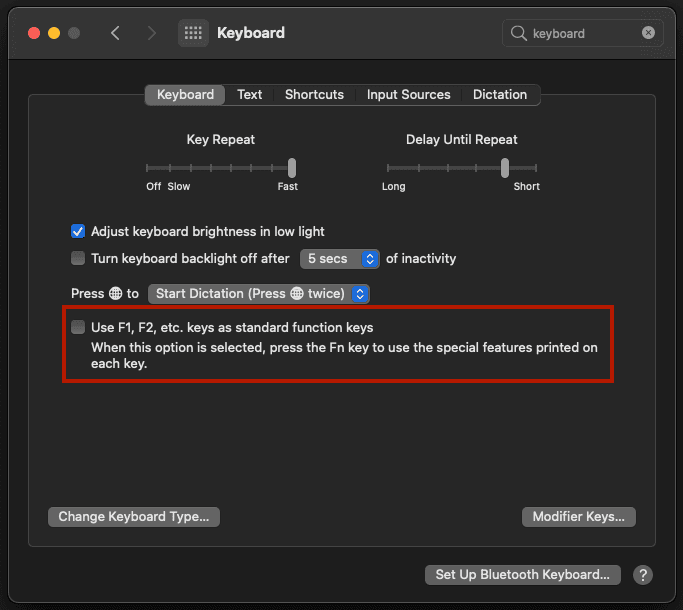 Keyboard preferences